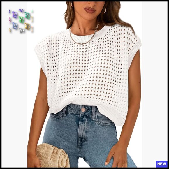 Sweaters - Crochet Cap Sleeve Sweater Pullover Bohemian Loose Fit Summer Top